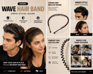 Black metal hairband unisex for men and women zigzag wavy hairband