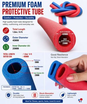 Multi-Purpose Soft Foam Pole Covers – Safety and Protection for Trampolines, Gym Equipment, Baby Cribs, and More 6ft length